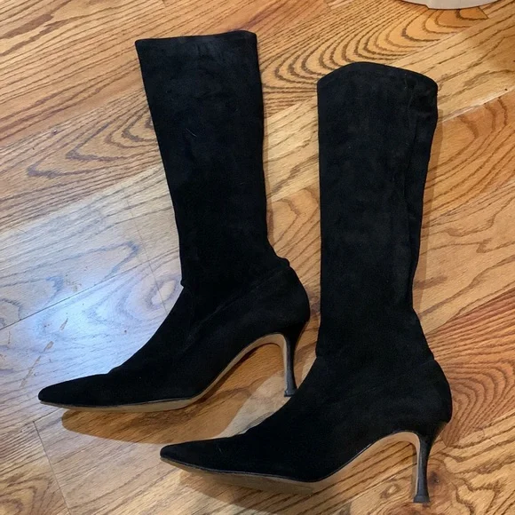 Manolo Blahnik Black Suede Sock Boots - Picture 14 of 16